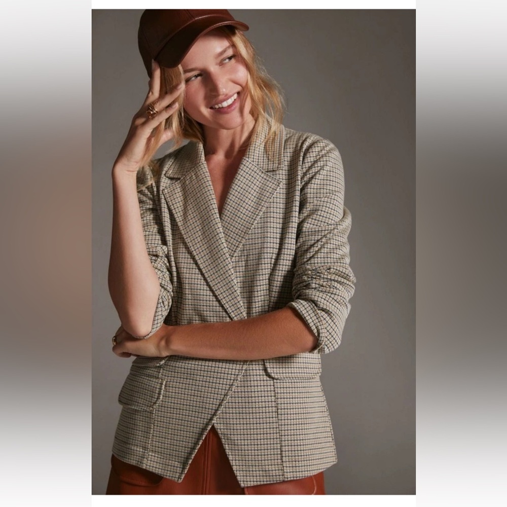 Anthropologie Maeve Collegiate Plaid Knit Blazer L nwt